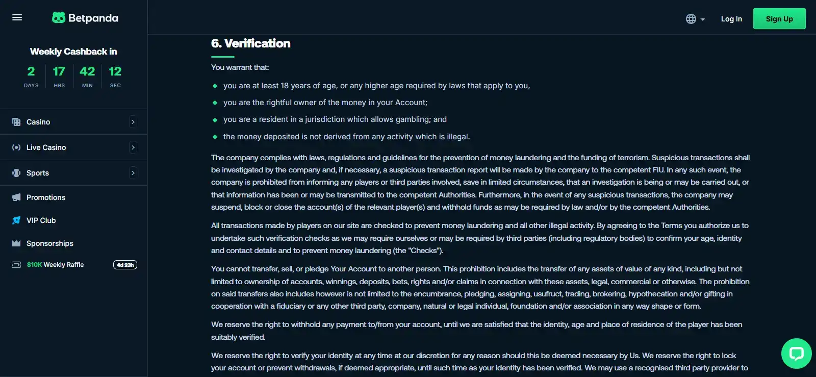 BetPanda verification or account-review information screen
