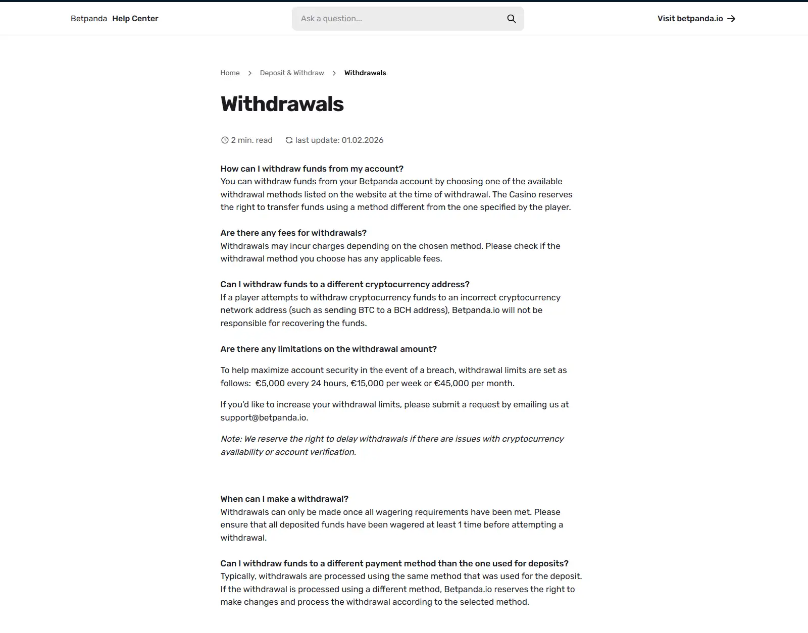 BetPanda withdrawal cashier interface