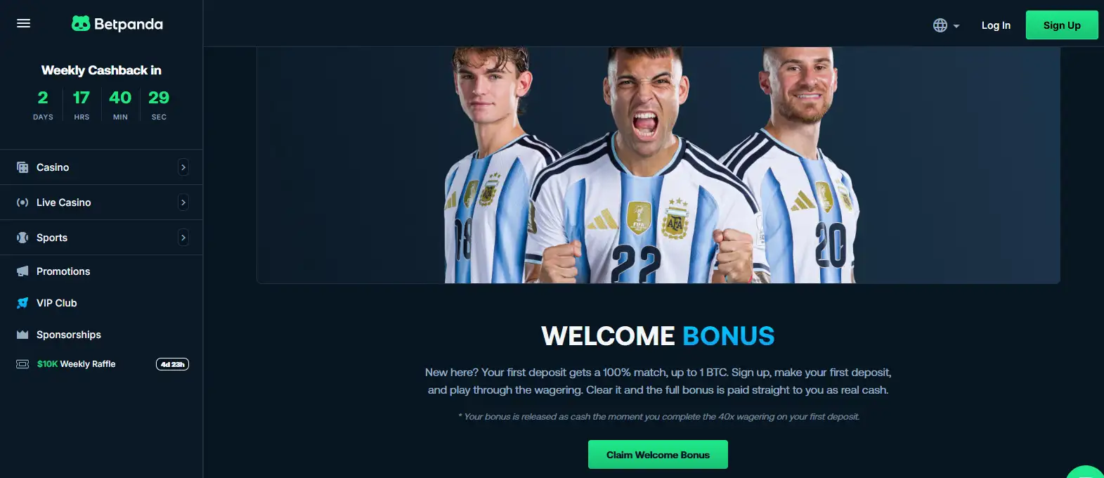 BetPanda welcome bonus banner or terms panel