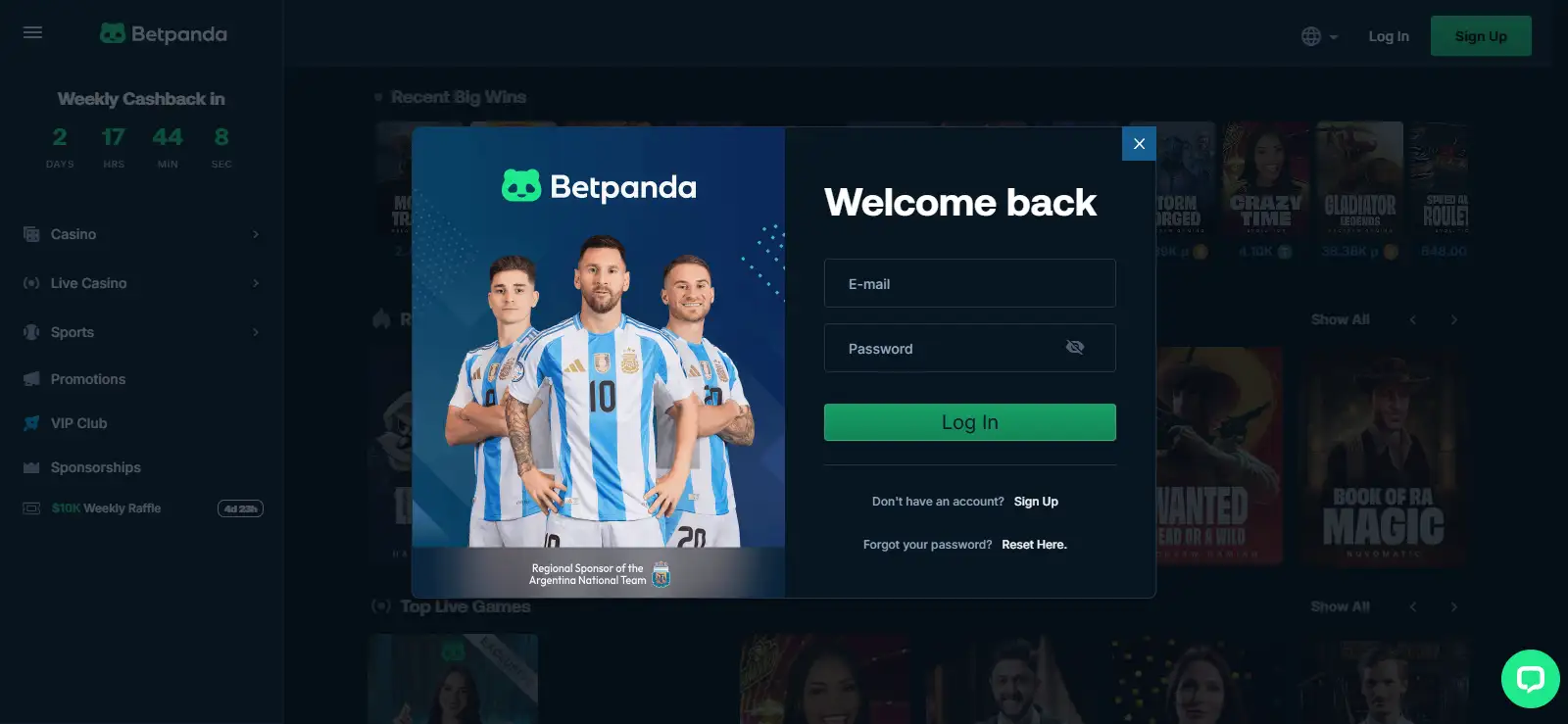 BetPanda account dashboard or sign-up interface