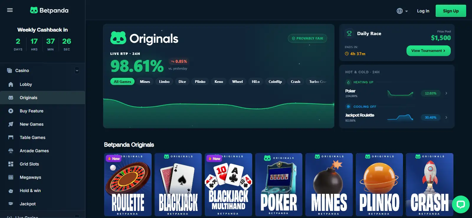 BetPanda Originals section showing branded in-house casino games