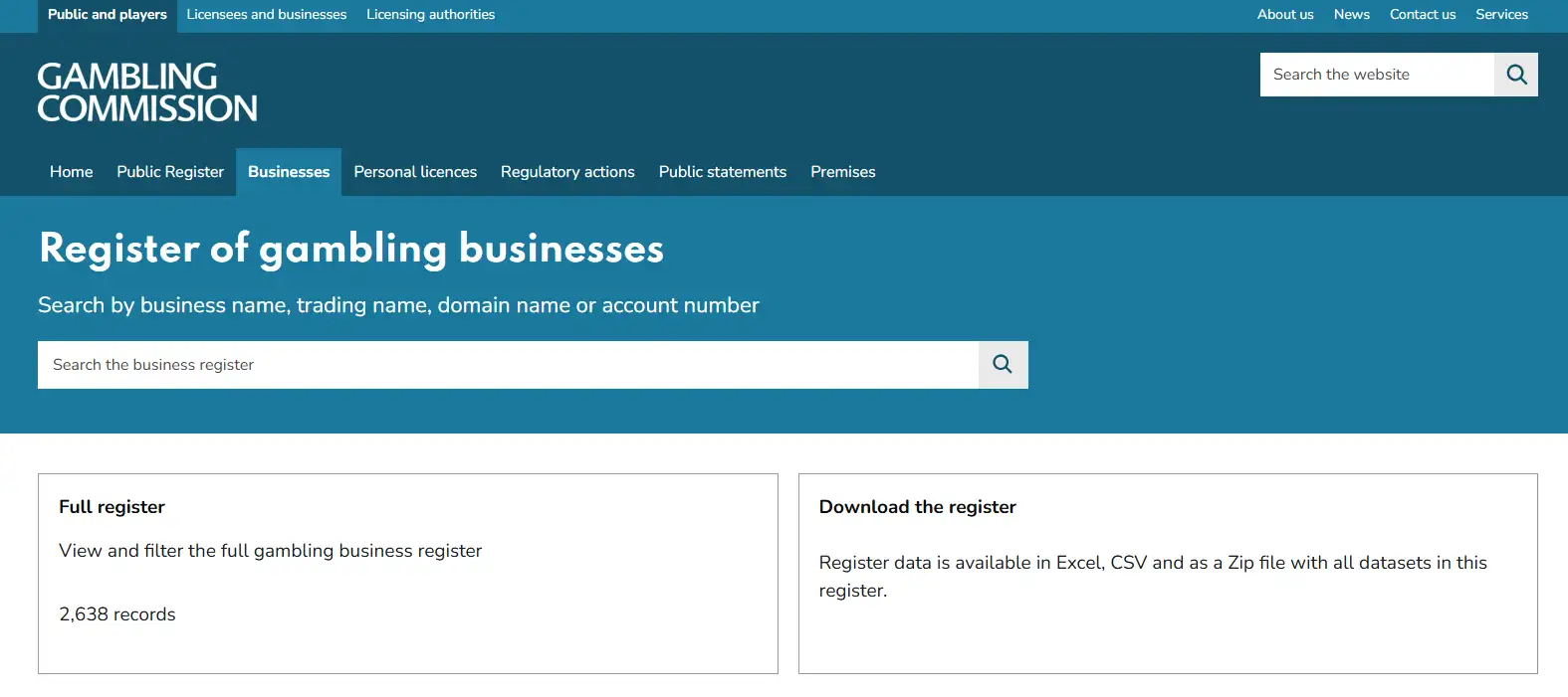 UK Gambling Commission public register search context